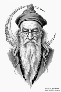 A sketch of professor dumbledore, with his ha... - эскиз тату (№1750681520_1, 23.06.2025 12:25) — Tatufoto.com