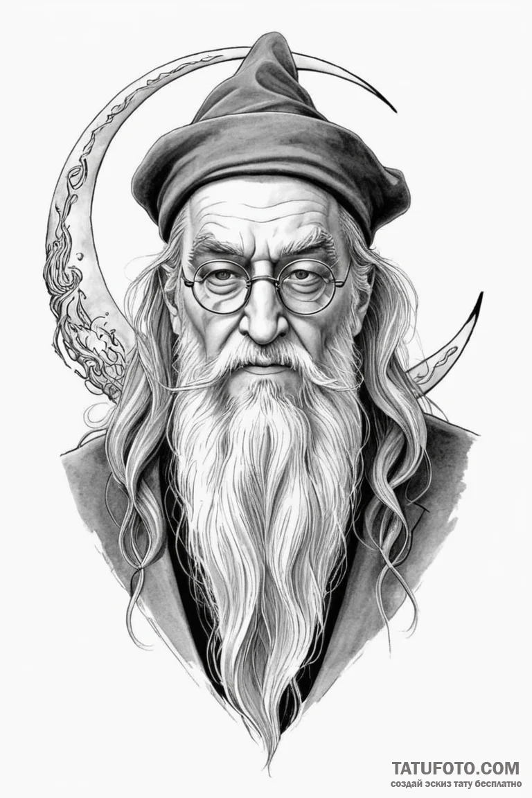 A sketch of professor dumbledore, with his ha... - эскиз тату (№1750681520_1, 23.06.2025 12:25) — Tatufoto.com