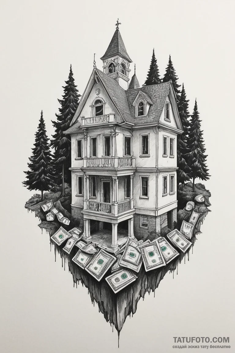 бумажный дом (money heist / la casa de papel) - эскиз тату (№1750682866_1, 23.06.2025 12:47) — Tatufoto.com