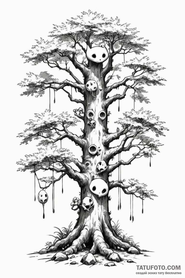 A sketch of the kodama (tree spirits) from pr... - эскиз тату (№1750683827_1, 23.06.2025 13:03) — Tatufoto.com