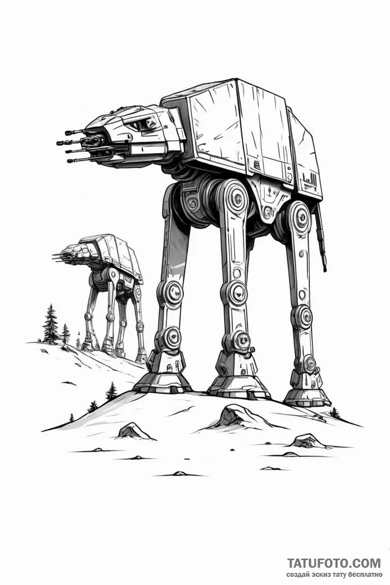 32. a graphic tattoo of an at-at walker, mini... - эскиз тату (№1750686472_0, 23.06.2025 13:47) — Tatufoto.com