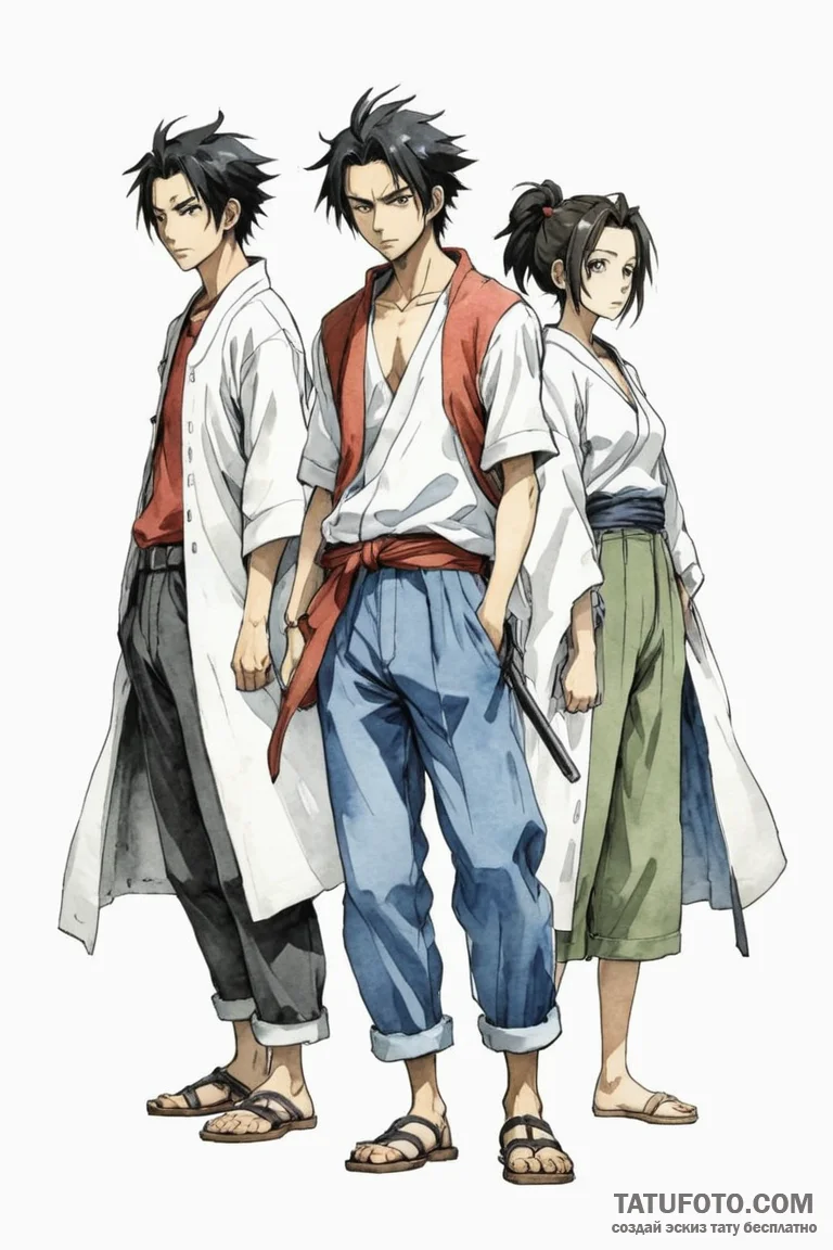 A watercolor sketch of the main characters fr... - эскиз тату (№1750687356_1, 23.06.2025 14:02) — Tatufoto.com