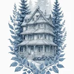 A sketch of the house of blue leaves, before… — эскиз тату (№1750687506_0, 23.06.2025 14:05) — Tatufoto.com