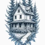 A sketch of the house of blue leaves, before… — эскиз тату (№1750687506_1, 23.06.2025 14:05) — Tatufoto.com