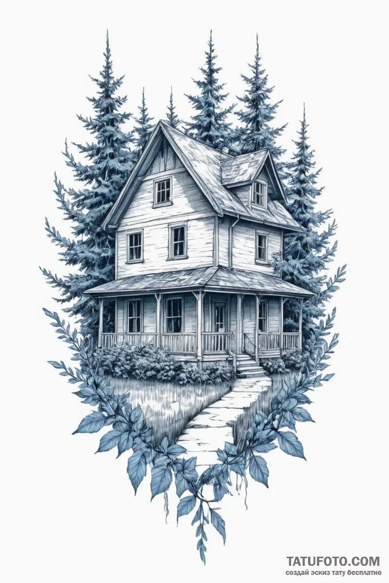 A sketch of the house of blue leaves, before... - эскиз тату (№1750687506_1, 23.06.2025 14:05) — Tatufoto.com