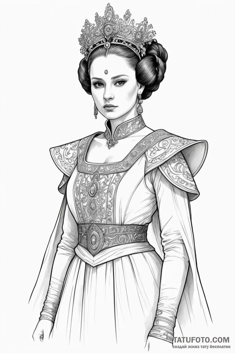 50. a sketch of queen amidala in her royal at... - эскиз тату (№1750688607_0, 23.06.2025 14:23) — Tatufoto.com