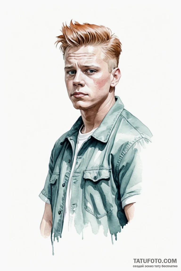 A watercolor sketch of the biff tannen charac... - эскиз тату (№1750688845_0, 23.06.2025 14:27) — Tatufoto.com