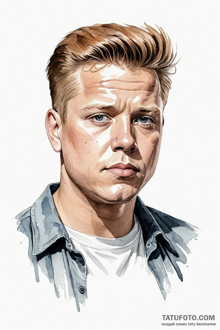 A watercolor sketch of the biff tannen charac... - эскиз тату (№1750688845_1, 23.06.2025 14:27) — Tatufoto.com