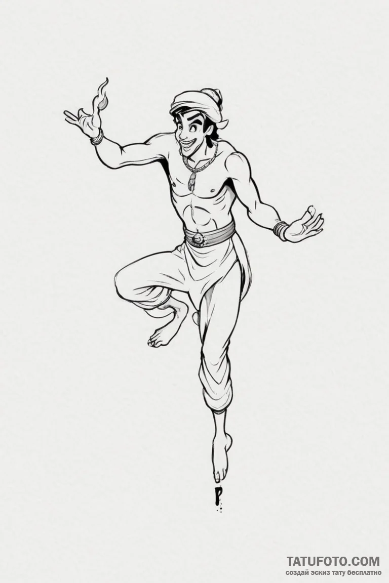 A sketch of the genie from aladdin, "you ain'... - эскиз тату (№1750688939_0, 23.06.2025 14:28) — Tatufoto.com