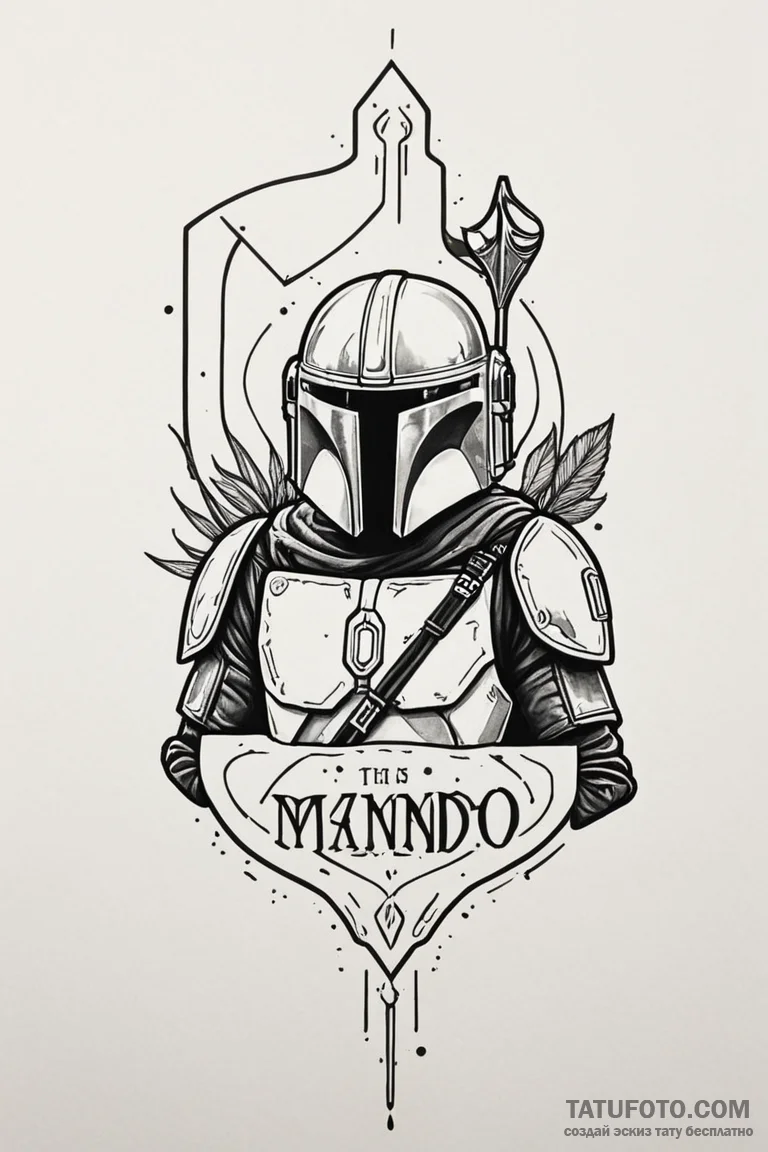 Linework design of the "this is the way" mant... - эскиз тату (№1750689026_0, 23.06.2025 14:30) — Tatufoto.com