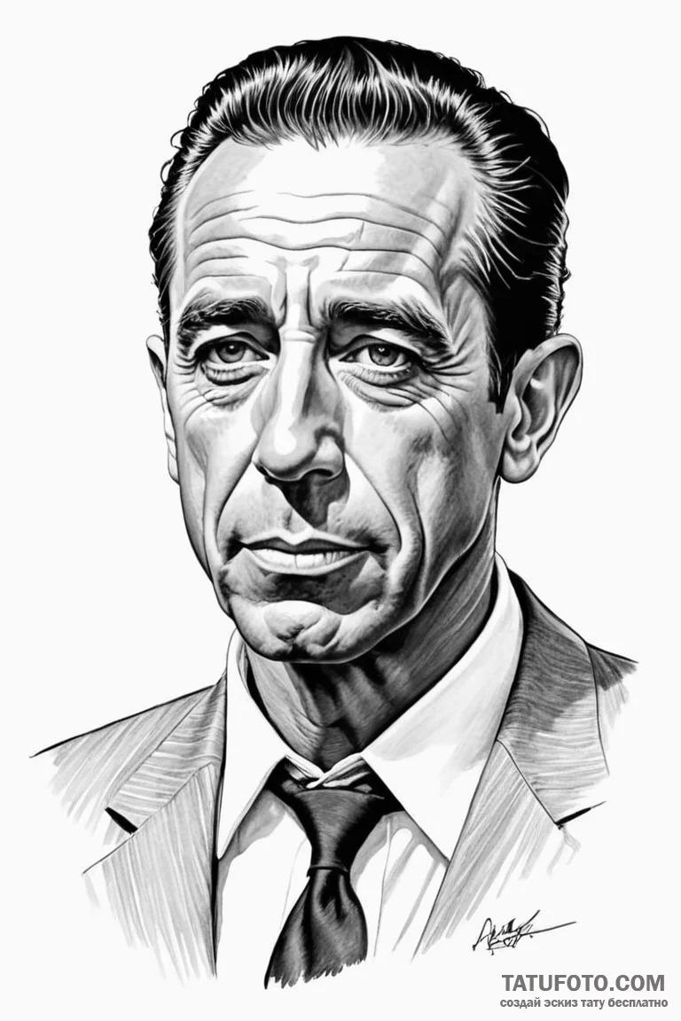 A neo-traditional portrait of humphrey bogart... - эскиз тату (№1750689110_0, 23.06.2025 14:31) — Tatufoto.com