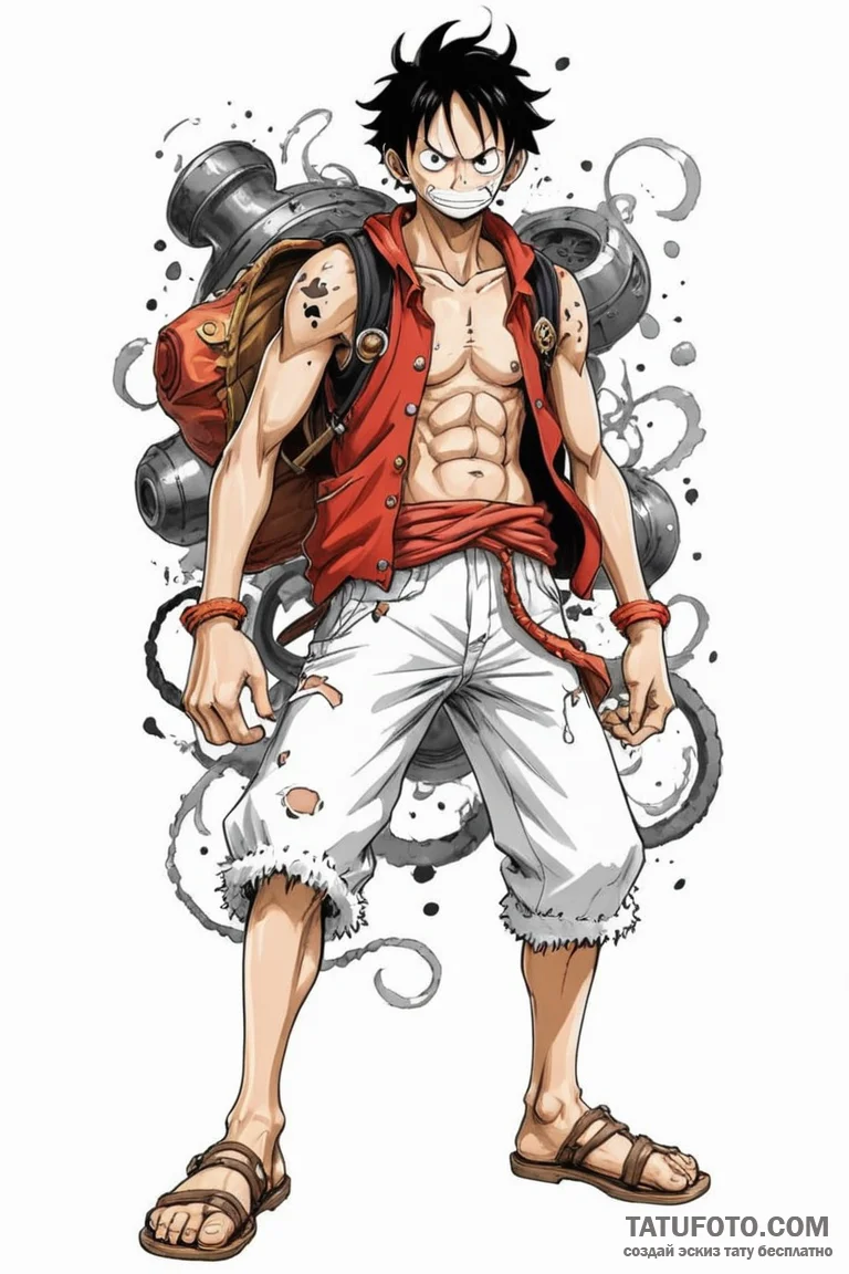 A trash polka composition of monkey d. luffy... - эскиз тату (№1750689362_1, 23.06.2025 14:36) — Tatufoto.com