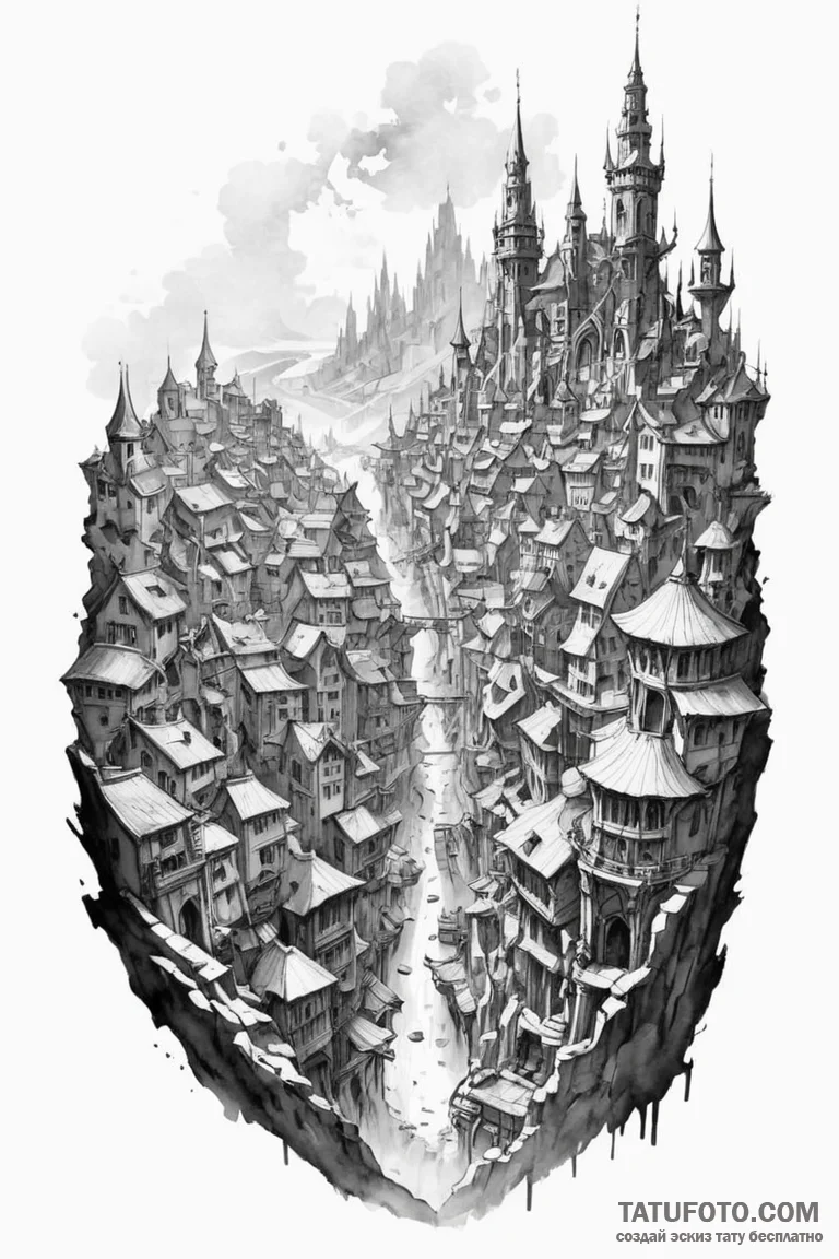 A watercolor sketch of the city of piltover v... - эскиз тату (№1750690355_0, 23.06.2025 14:52) — Tatufoto.com