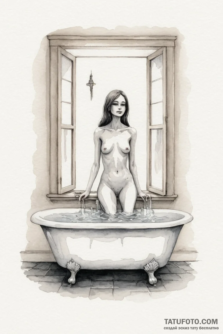 A watercolor sketch of room 237, with the gho... - эскиз тату (№1750690437_0, 23.06.2025 14:53) — Tatufoto.com