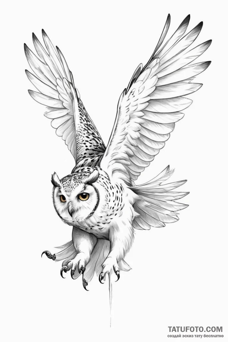 A sketch of hedwig the owl in flight. - эскиз тату (№1750693196_0, 23.06.2025 15:39) — Tatufoto.com