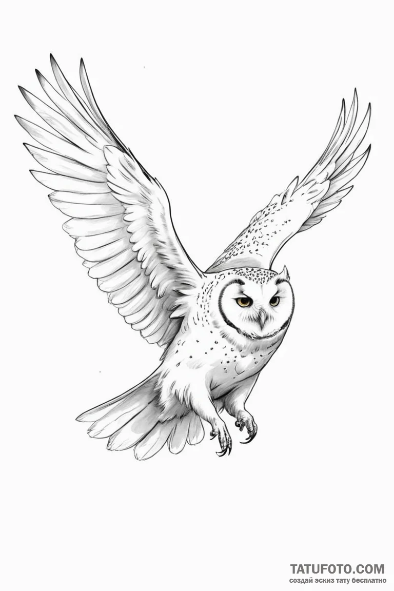 A sketch of hedwig the owl in flight. - эскиз тату (№1750693196_1, 23.06.2025 15:39) — Tatufoto.com