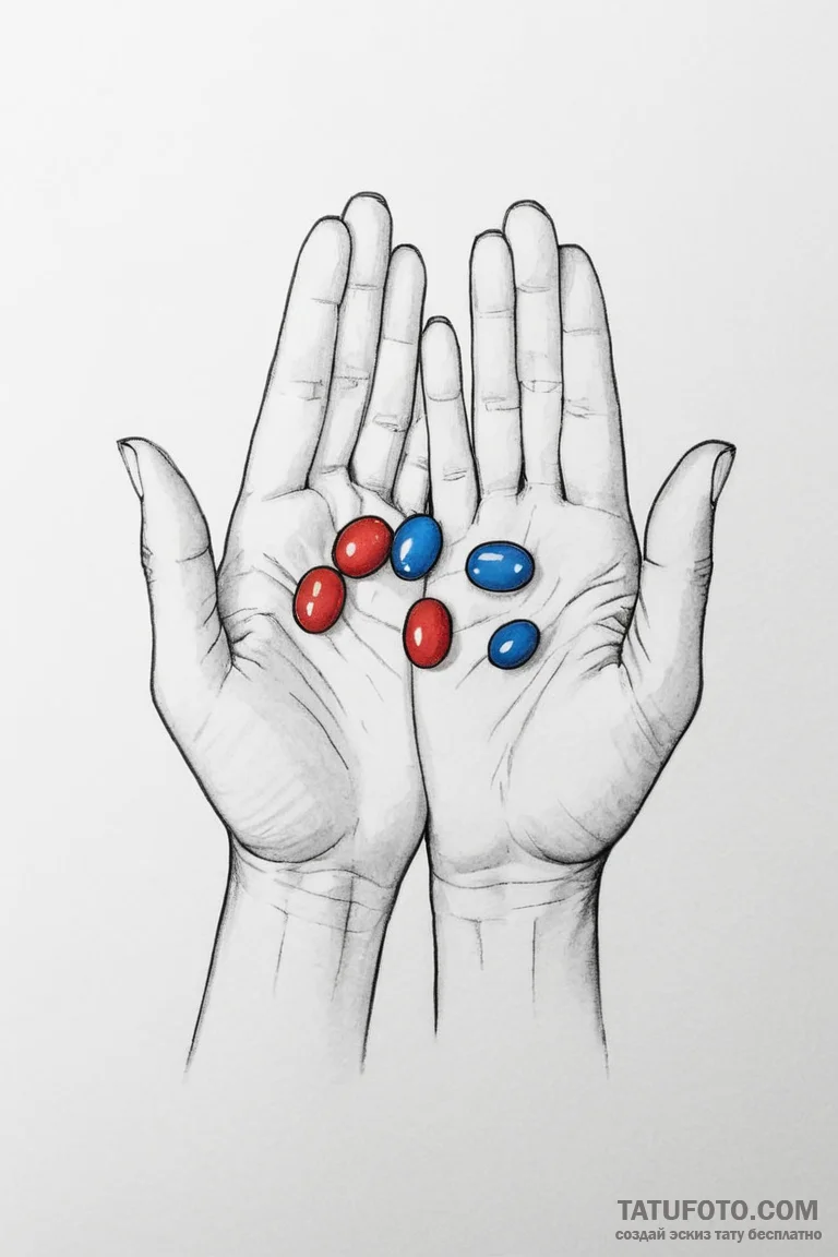 A dotwork tattoo of the red pill and the blue... - эскиз тату (№1750693656_1, 23.06.2025 15:47) — Tatufoto.com