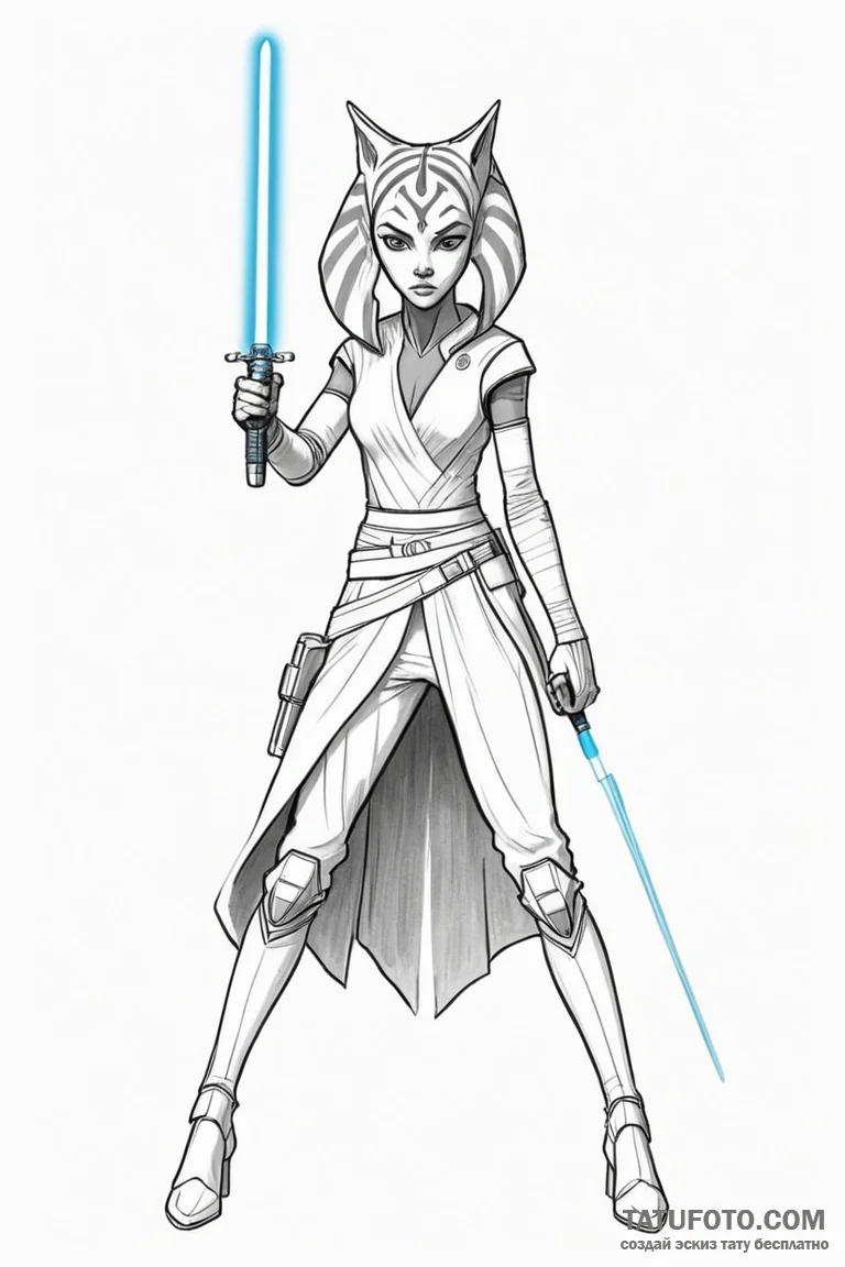 Linework tattoo of ahsoka tano with her two l... - эскиз тату (№1750693957_0, 23.06.2025 15:52) — Tatufoto.com
