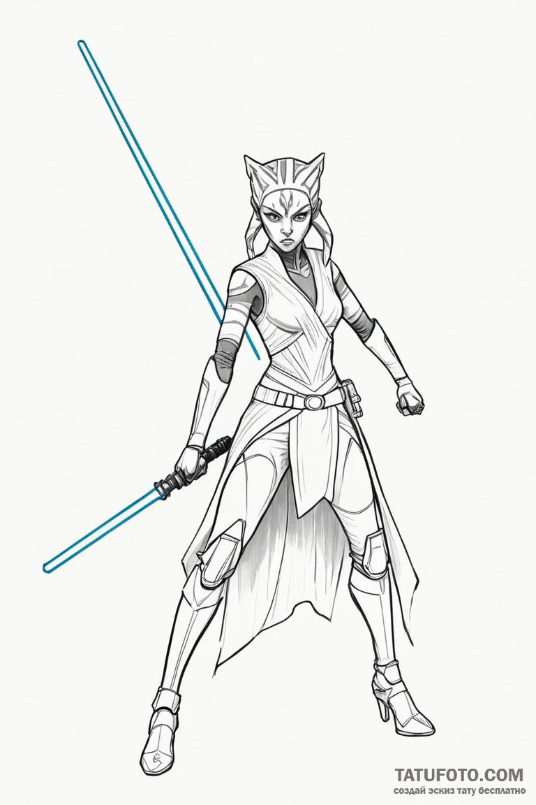Linework tattoo of ahsoka tano with her two l... - эскиз тату (№1750693957_1, 23.06.2025 15:52) — Tatufoto.com