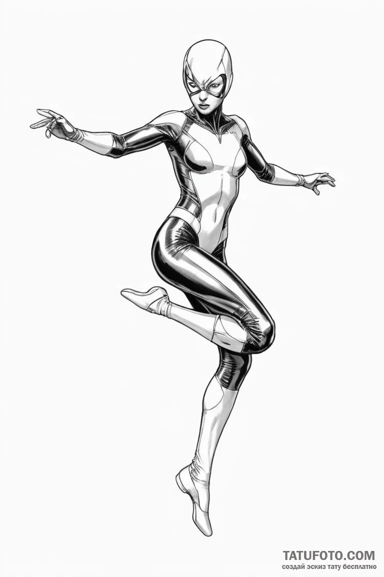 A sketch of trinity in her iconic latex suit,... - эскиз тату (№1750697272_0, 23.06.2025 16:47) — Tatufoto.com