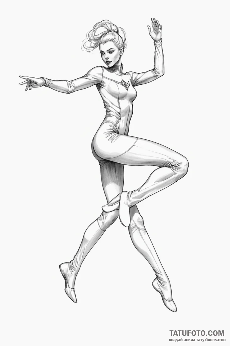 A sketch of trinity in her iconic latex suit,... - эскиз тату (№1750697272_1, 23.06.2025 16:47) — Tatufoto.com
