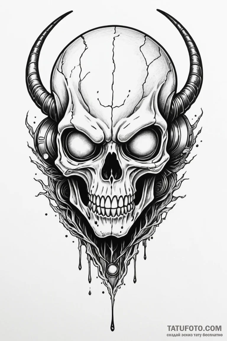 A neo-traditional tattoo of the alien skull-f... - эскиз тату (№1750697490_0, 23.06.2025 16:51) — Tatufoto.com