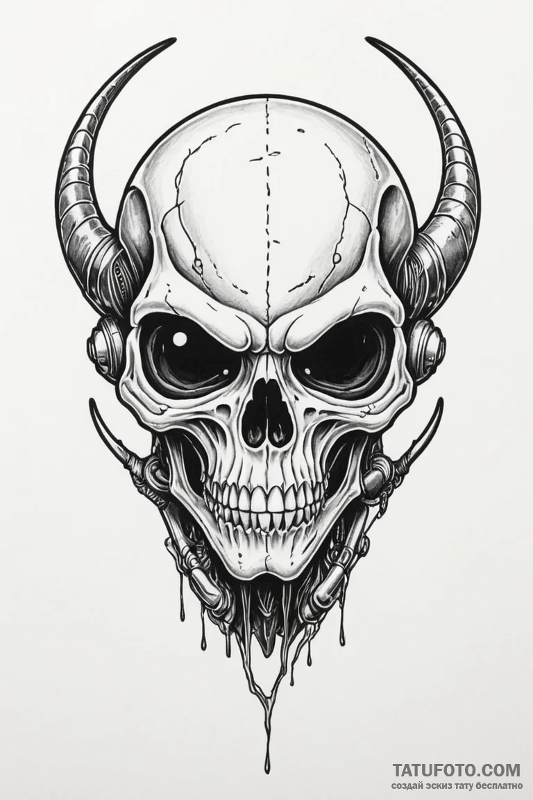 A neo-traditional tattoo of the alien skull-f... - эскиз тату (№1750697490_1, 23.06.2025 16:51) — Tatufoto.com