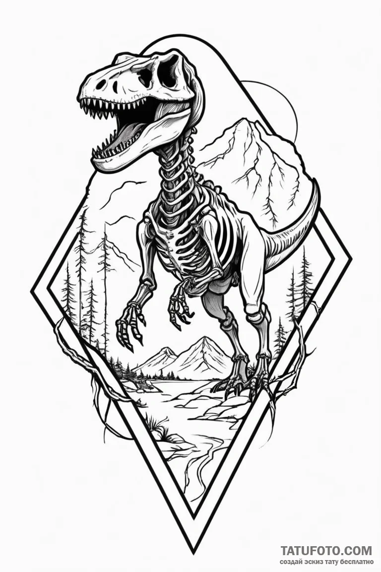 A minimalist linework tattoo of the t-rex ske... - эскиз тату (№1750698213_1, 23.06.2025 17:03) — Tatufoto.com