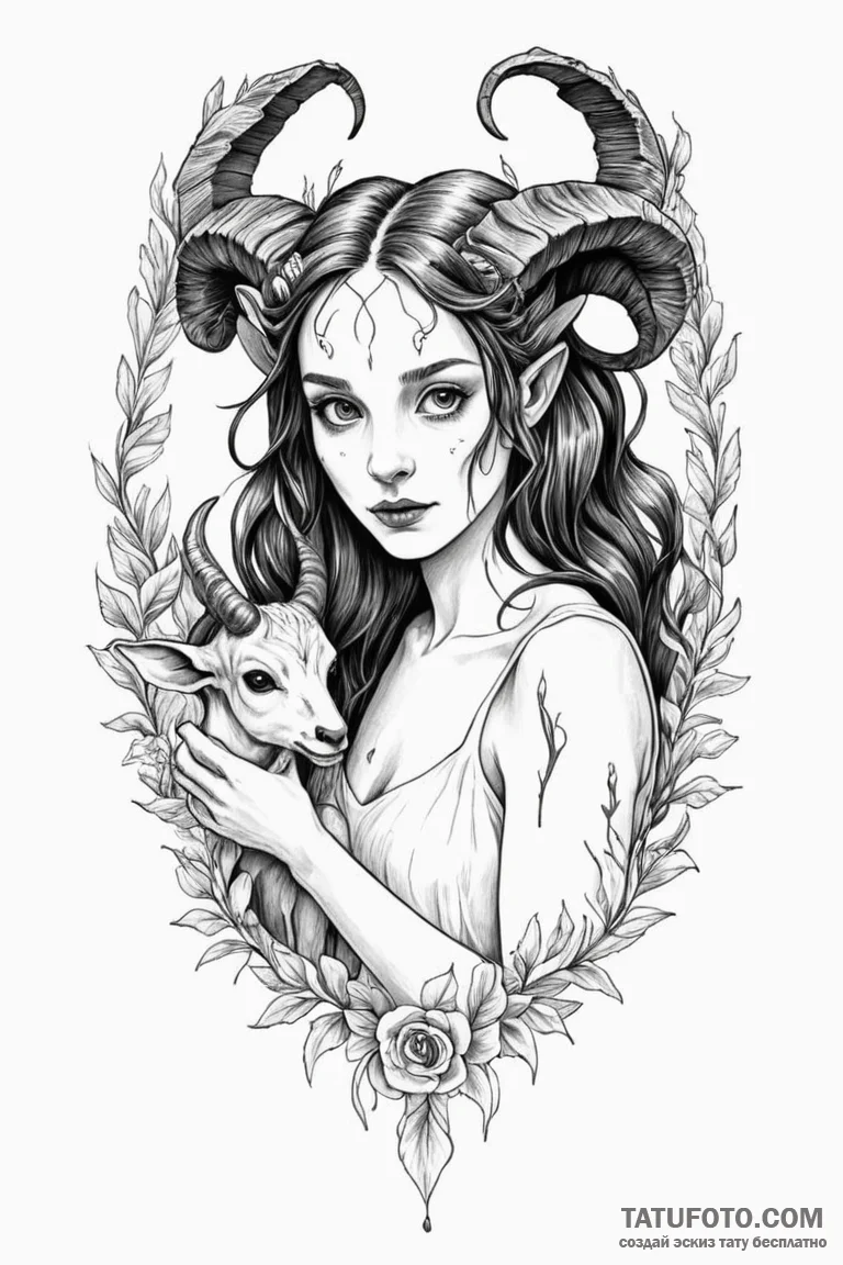 A neo-traditional tattoo of ofelia from pan's... - эскиз тату (№1750698344_0, 23.06.2025 17:05) — Tatufoto.com