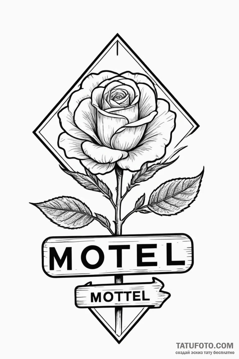 A linework tattoo of the rosebud motel sign f... - эскиз тату (№1750699012_0, 23.06.2025 17:16) — Tatufoto.com