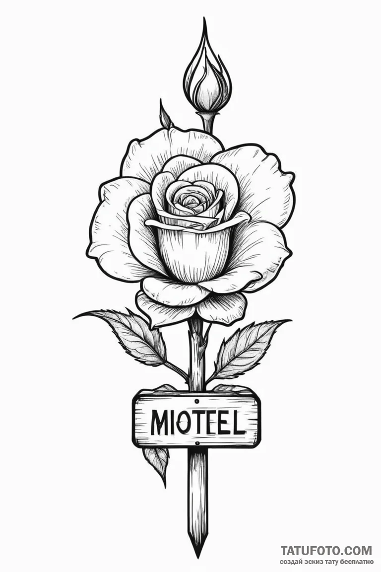 A linework tattoo of the rosebud motel sign f... - эскиз тату (№1750699012_1, 23.06.2025 17:16) — Tatufoto.com