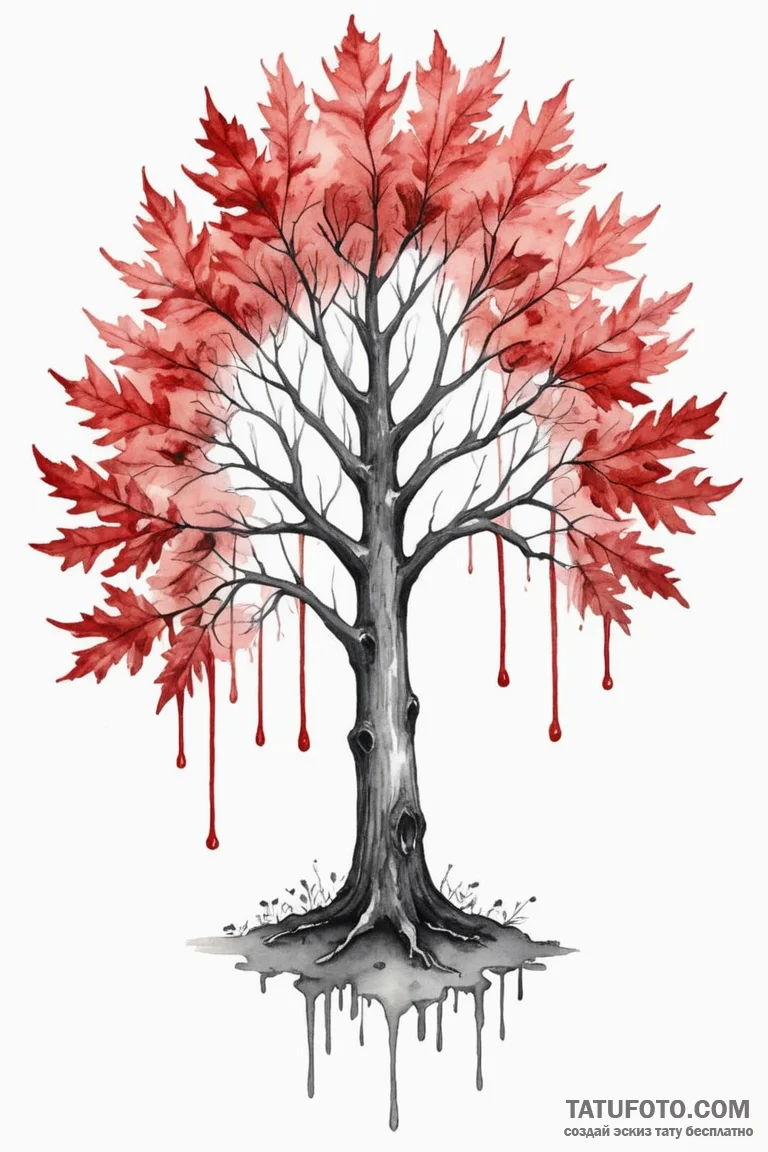A watercolor sketch of the weirwood tree with... - эскиз тату (№1750699795_0, 23.06.2025 17:29) — Tatufoto.com