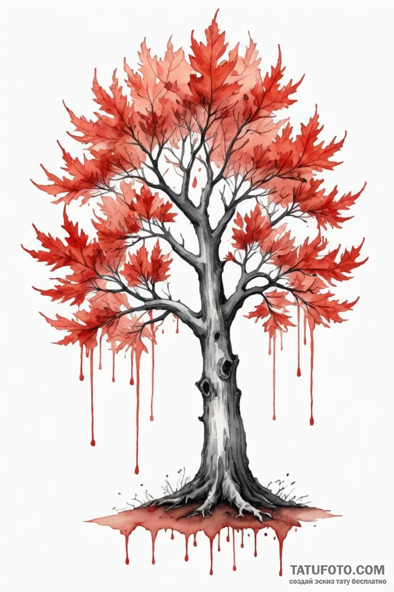 A watercolor sketch of the weirwood tree with... - эскиз тату (№1750699795_1, 23.06.2025 17:29) — Tatufoto.com