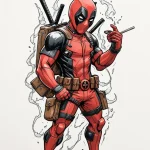 A neo-traditional tattoo of deadpool, breakin… — эскиз тату (№1750700010_0, 23.06.2025 17:33) — Tatufoto.com