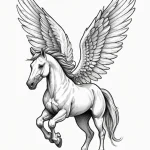 A linework tattoo of a pegasus in flight. — эскиз тату (№1750700150_1, 23.06.2025 17:35) — Tatufoto.com