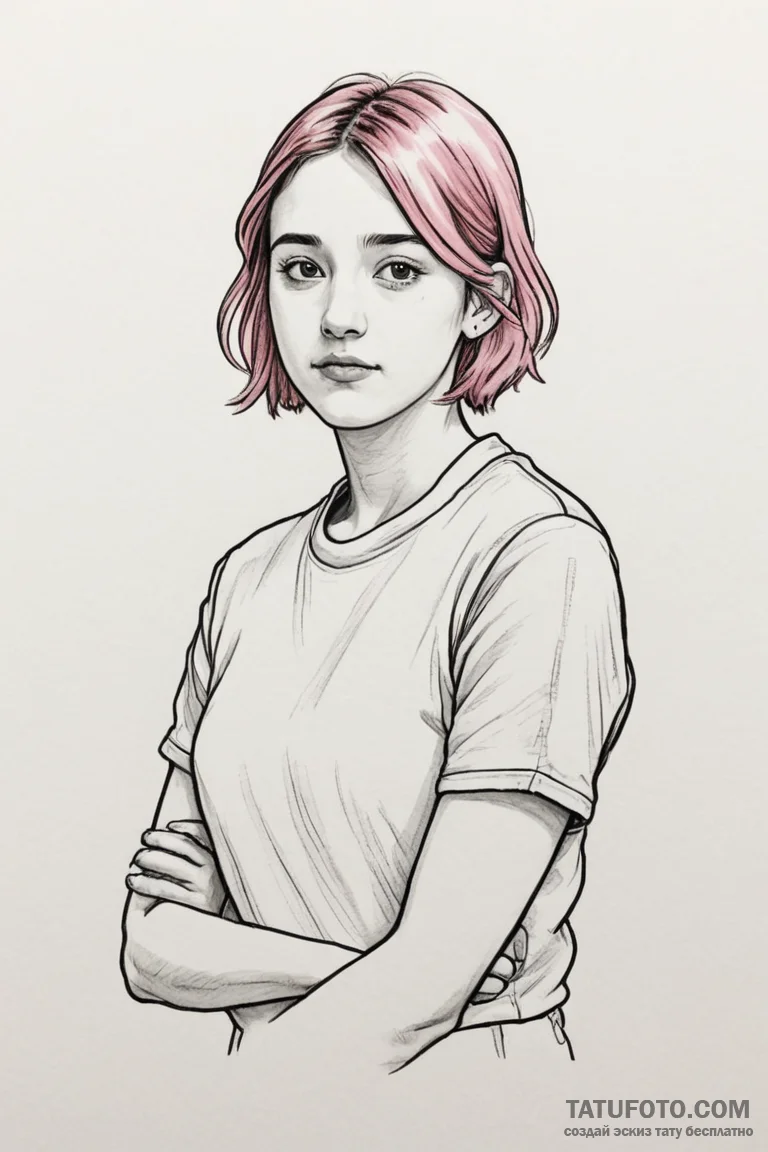 A sketch of the main character from lady bird... - эскиз тату (№1750700510_1, 23.06.2025 17:41) — Tatufoto.com
