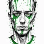 A trash polka face of neo, with green code dr… — эскиз тату (№1750700685_1, 23.06.2025 17:44) — Tatufoto.com