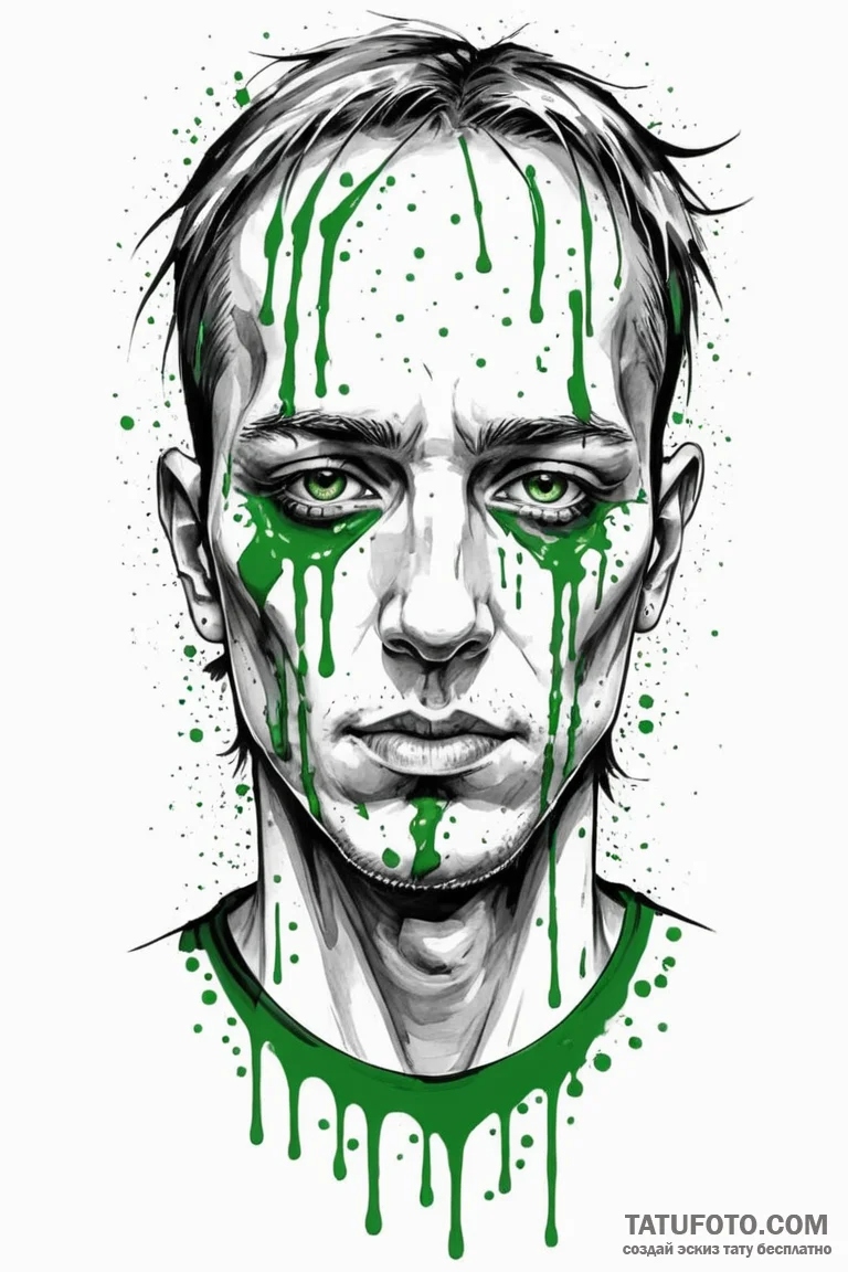 A trash polka face of neo, with green code dr... - эскиз тату (№1750700685_1, 23.06.2025 17:44) — Tatufoto.com