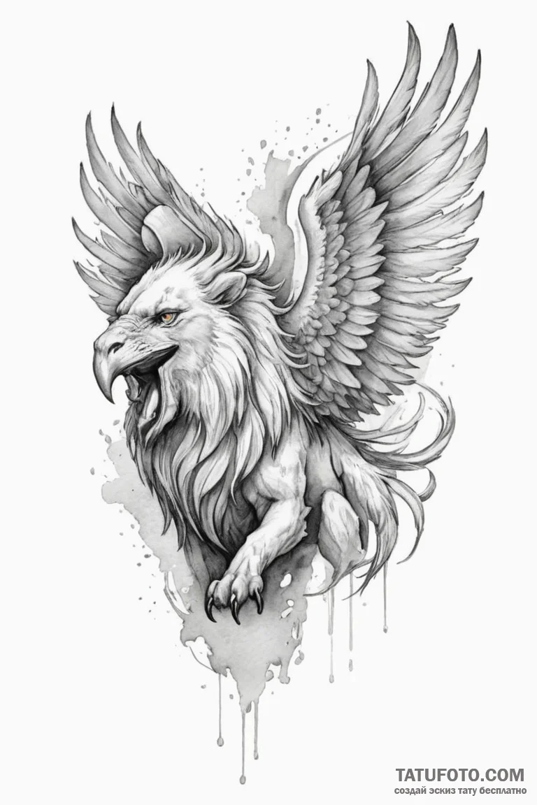 A watercolor sketch of a majestic griffin, ha... - эскиз тату (№1750700976_0, 23.06.2025 17:49) — Tatufoto.com