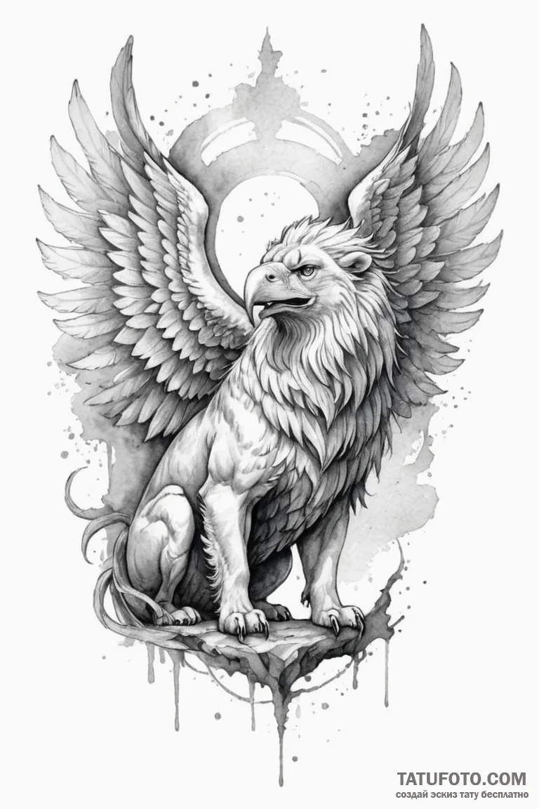 A watercolor sketch of a majestic griffin, ha... - эскиз тату (№1750700976_1, 23.06.2025 17:49) — Tatufoto.com
