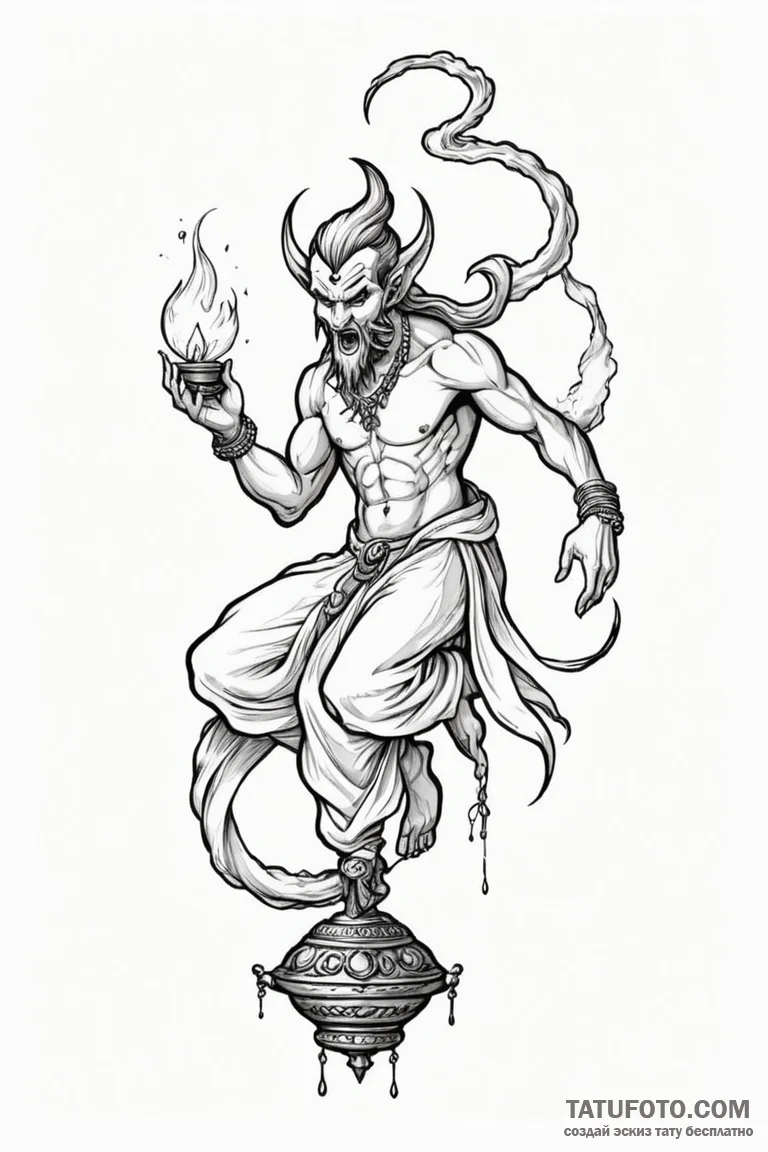 A neo-traditional tattoo of a djinn emerging... - эскиз тату (№1750701200_0, 23.06.2025 17:53) — Tatufoto.com