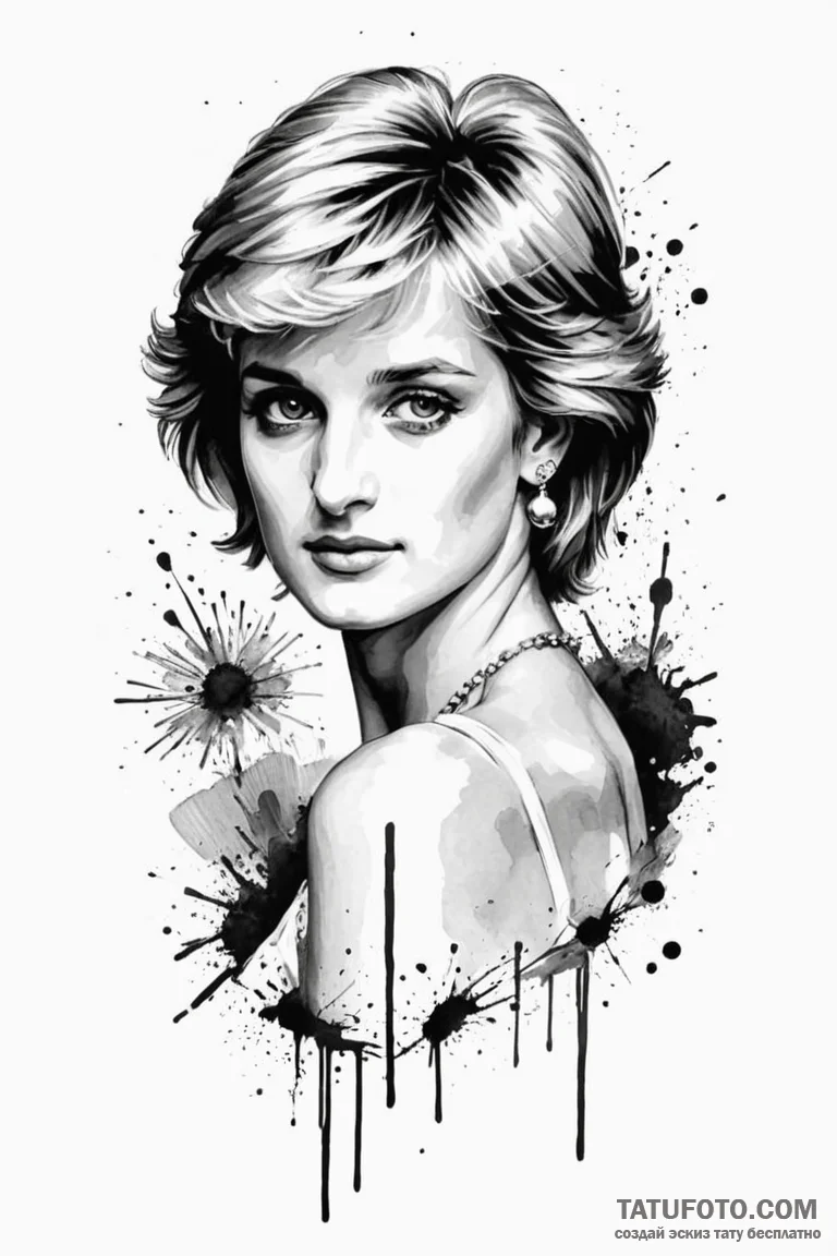 A trash polka tattoo of princess diana, beaut... - эскиз тату (№1750701597_0, 23.06.2025 17:59) — Tatufoto.com