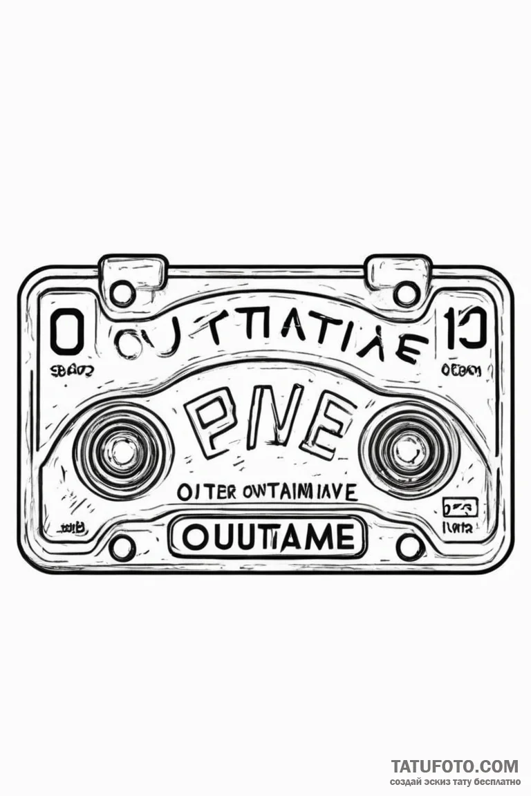 A linework tattoo of the "outatime" license p... - эскиз тату (№1750701740_1, 23.06.2025 18:02) — Tatufoto.com