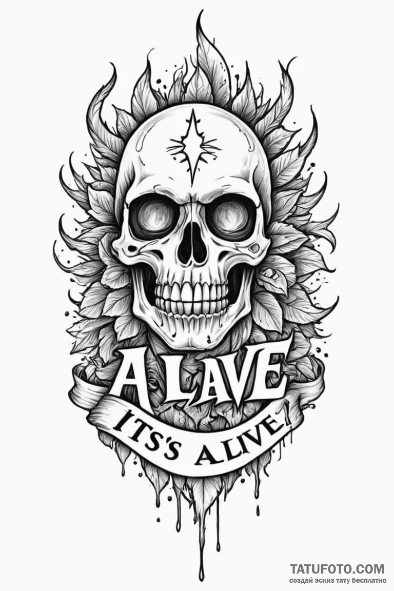 A chicano lettering tattoo "it's alive! it's... - эскиз тату (№1750701811_0, 23.06.2025 18:03) — Tatufoto.com