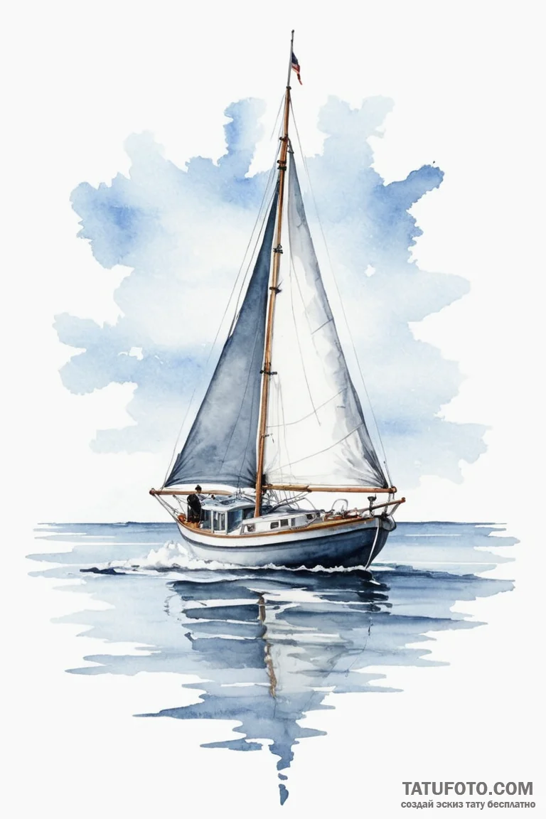 A watercolor sketch of the boat sailing away... - эскиз тату (№1750702161_0, 23.06.2025 18:09) — Tatufoto.com