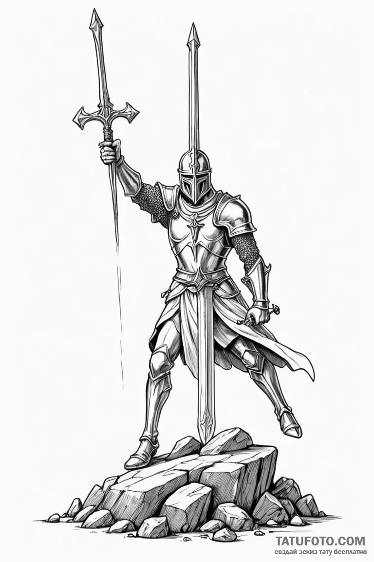 A linework tattoo of excalibur being pulled f... - эскиз тату (№1750702990_1, 23.06.2025 18:23) — Tatufoto.com