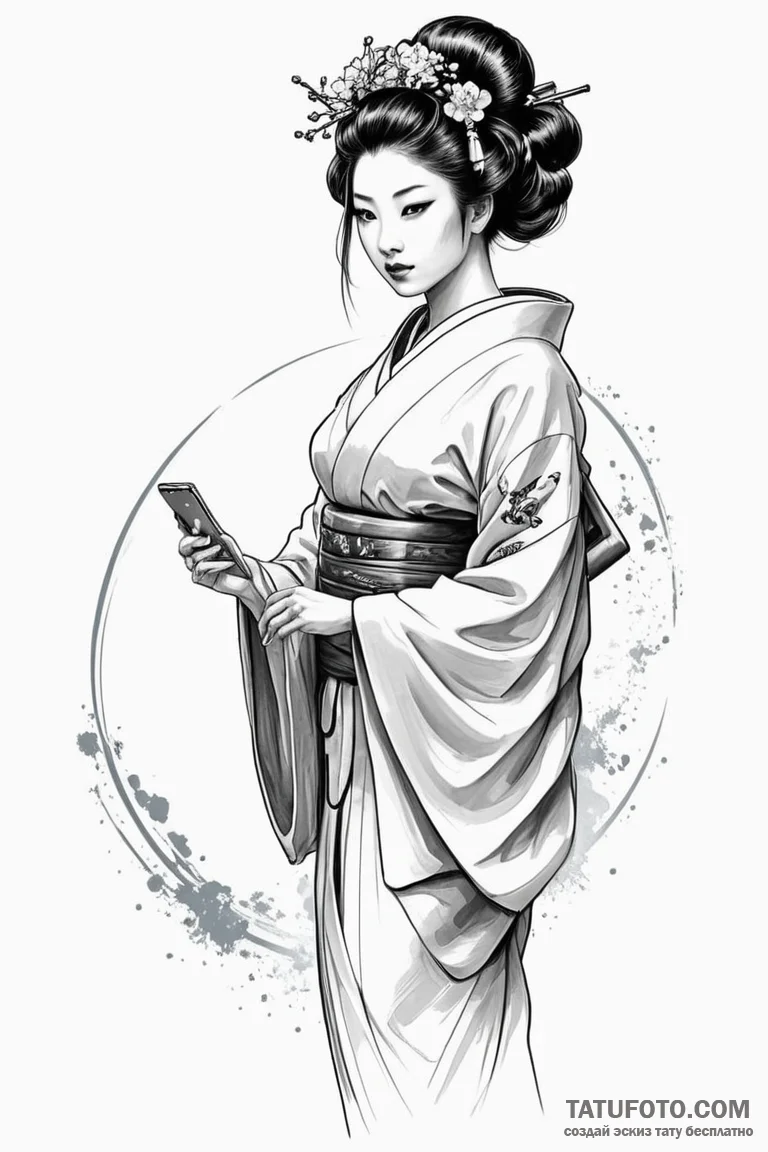 A sketch of the geisha hologram advertisement... - эскиз тату (№1750703766_1, 23.06.2025 18:36) — Tatufoto.com