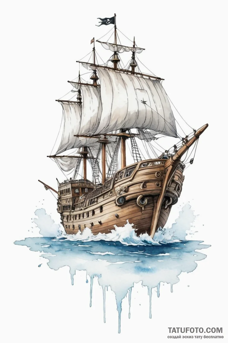 A watercolor tattoo of the going merry ship f... - эскиз тату (№1750703838_0, 23.06.2025 18:37) — Tatufoto.com