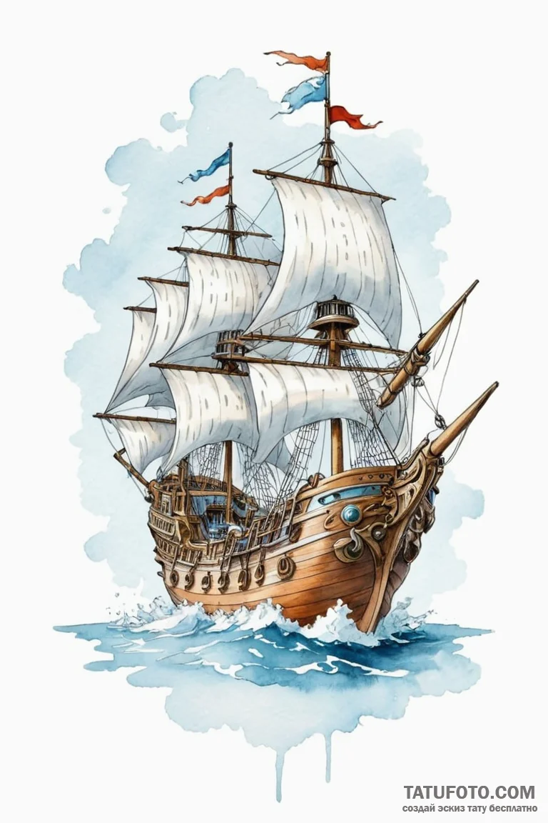 A watercolor tattoo of the going merry ship f... - эскиз тату (№1750703838_1, 23.06.2025 18:37) — Tatufoto.com