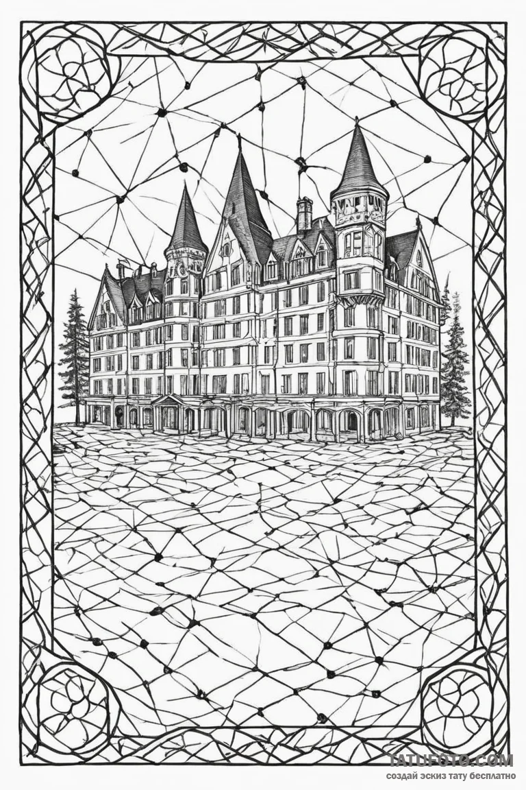 A linework tattoo of the overlook hotel carpe... - эскиз тату (№1750704846_1, 23.06.2025 18:54) — Tatufoto.com